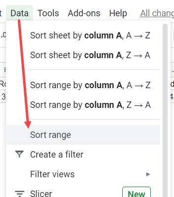 Cách sắp xếp dữ liệu theo hàng ngang trong Google Sheets